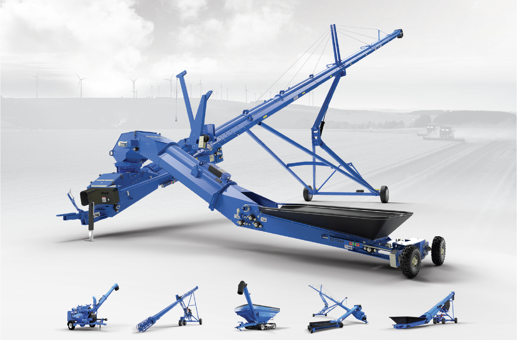   les vis sans fin, les courroies à grains, les aspirateurs à grains, les chariots à grains et les équipements d'ensachage de Brandt.