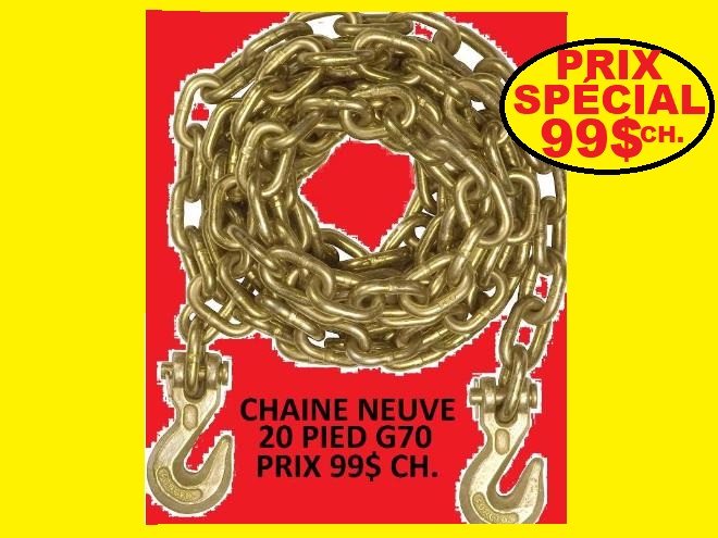 Chaîne  CHAINE NEUVE 5/16 AVEC CROCHET 20 PIED LONG GRAGE 70