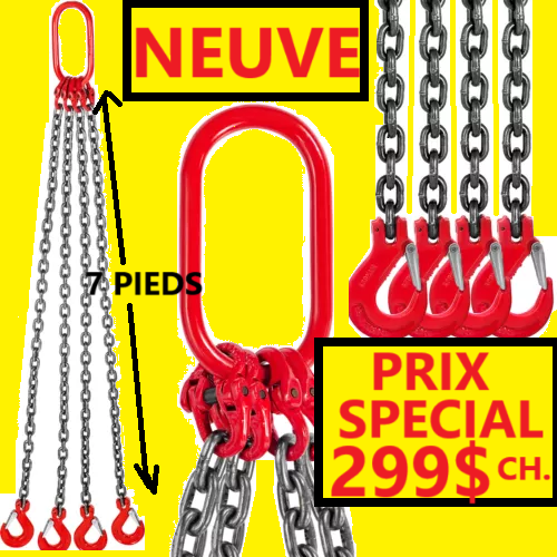 Coffre à outils  CHAINE A CROCHET DE LEVAGE NEUVE A 4 PATTE DE LEVAGE LONGUEUR PAR CHAINE 7 PIED CHAQUE